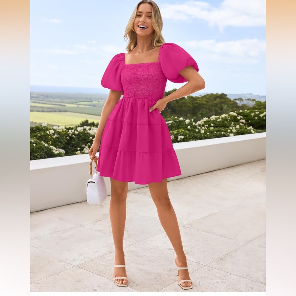 Pink Puff Sleeve Dress • NWOT